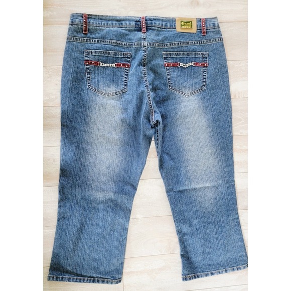 Gazoz Jeans‎ 16 Cropped Embellished Rhinestone Detail Blue Denim Size 16 - Picture 5 of 8